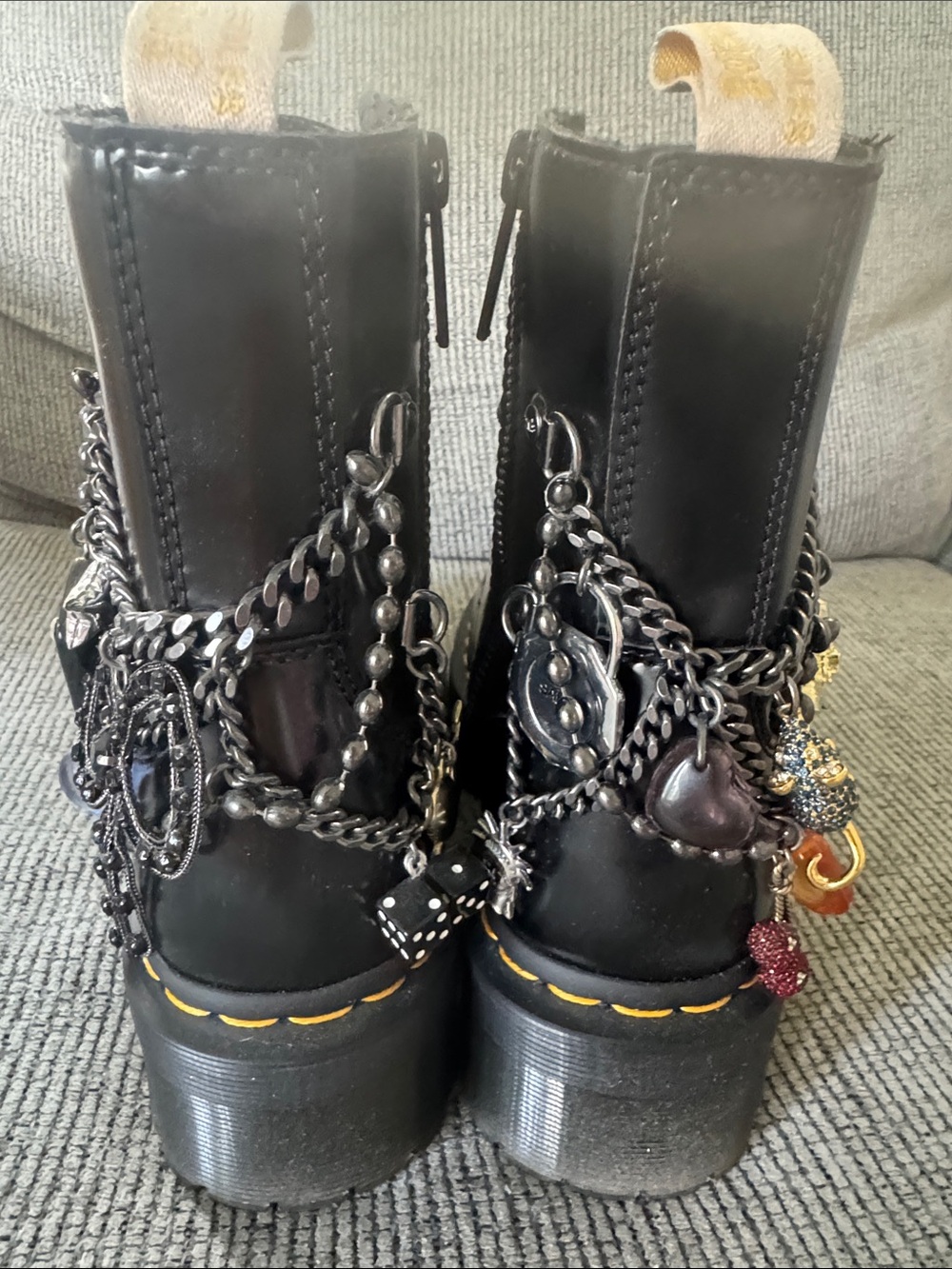 Marc Jacobs X Dr. Martens Black Leather Lace-Up Charm Combat Boots - Picture 5 of 16